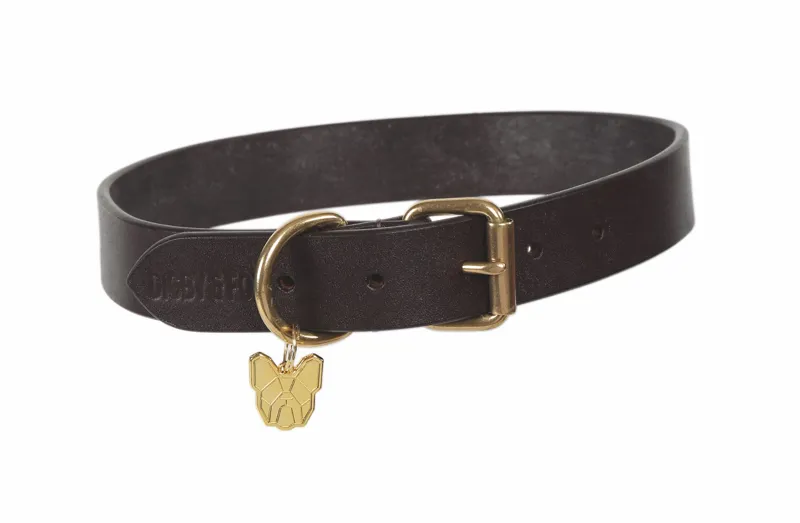 Digby and Fox Flat Leather Dog Collar in Brown